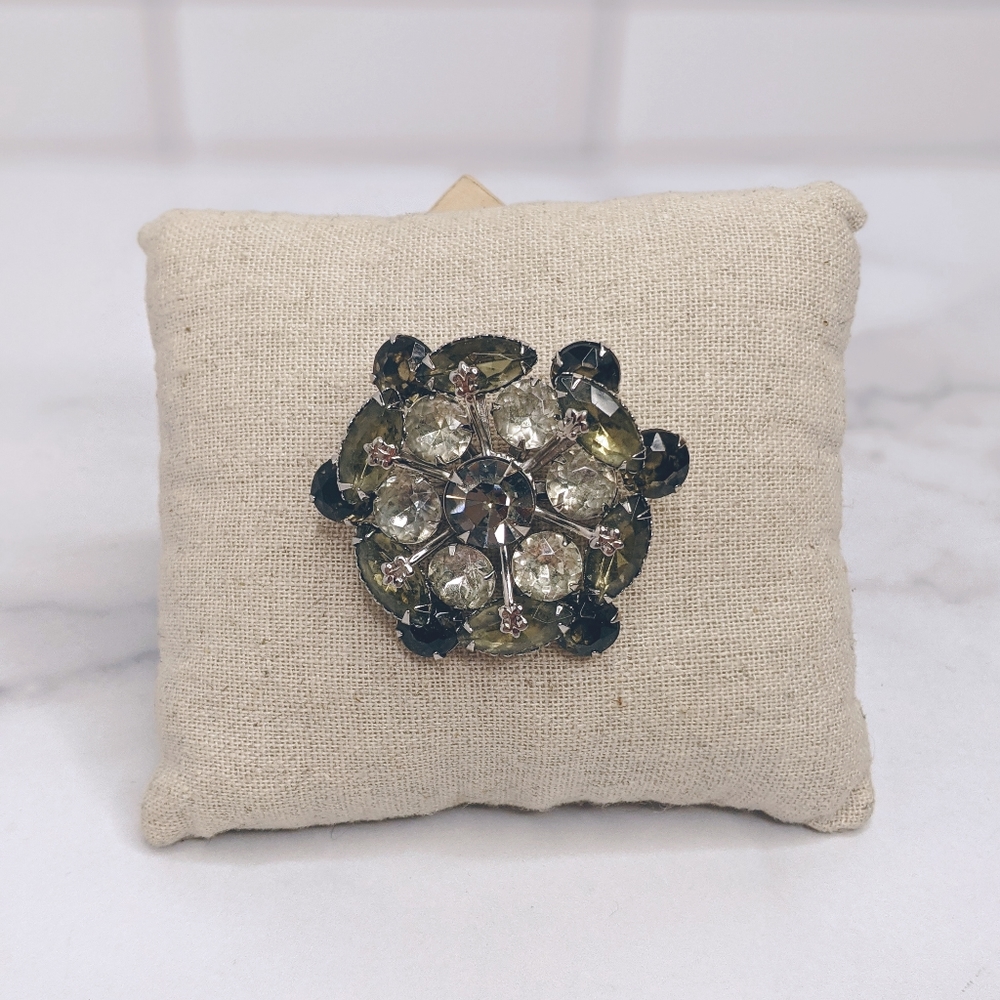 Vintage gunmetal gray rhinestone brooch